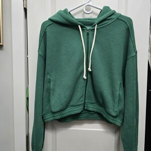 Aerie Teal Waffle Knit Zip-Up Hoodie